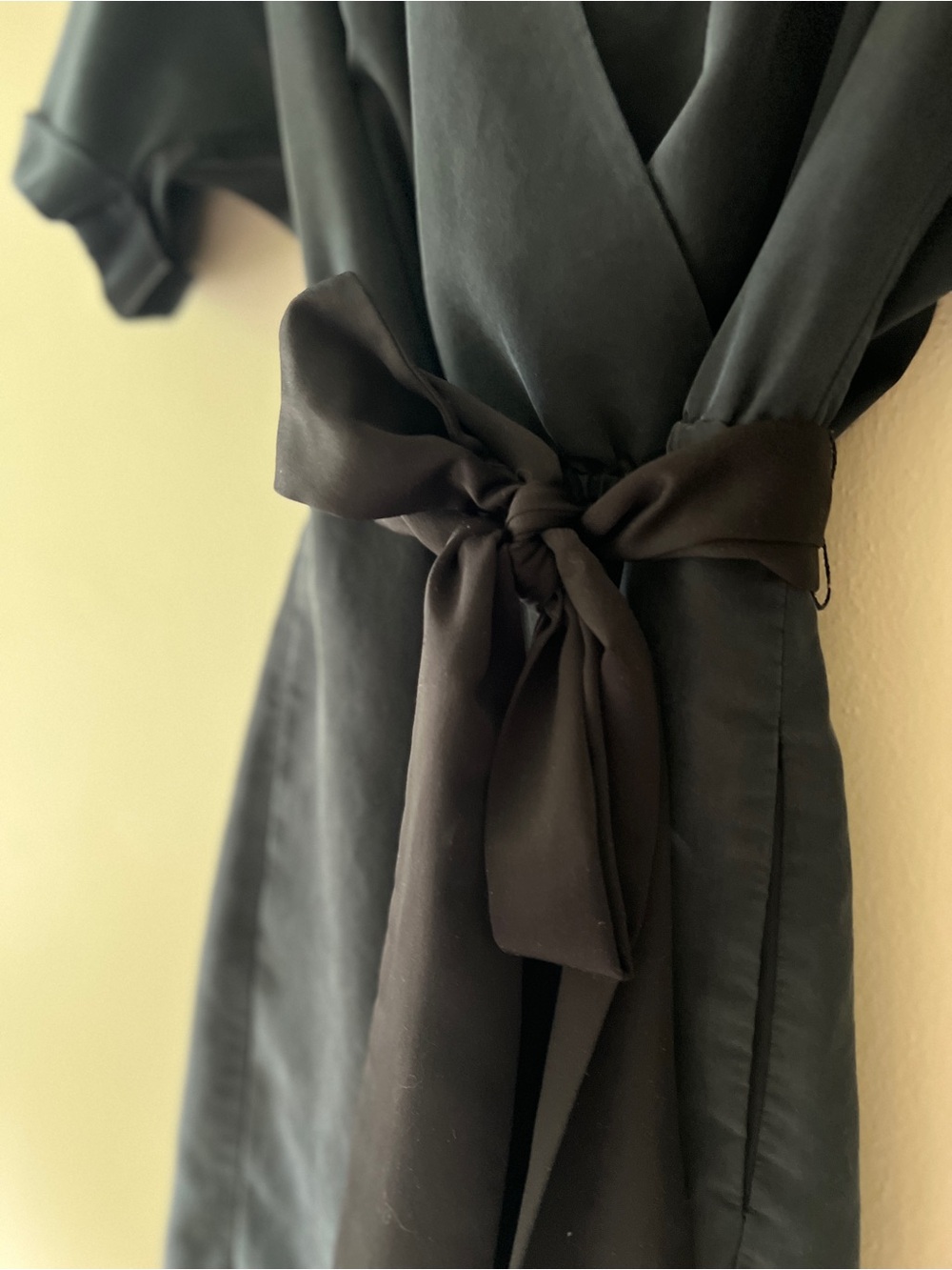 Buttery Soft Pleated Deep Muted Blue Wrap Dress with Tie Waist - Picture 13 of 15
